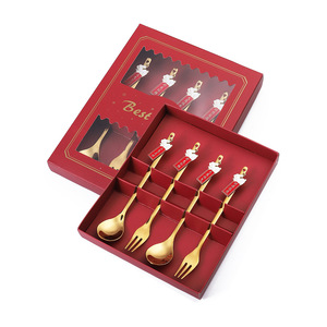Nouvel an luxe cadeau de noël mignon argent couverts ensemble en acier inoxydable couverts ensemble dessin animé père noël or fourchette et cuillère ensemble - Product Image 2