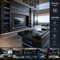 Meuble TV intégré au mur de style italien moderne et luxueux avec table basse assortie, système mural multimédia tout-en-un pour villa
