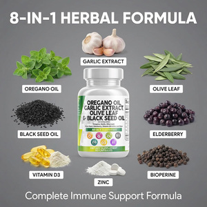 Capsules d'huile d'origan OEM avec huile de nigelle, extrait de feuille d'olivier et d'<span class=keywords><strong>ail</strong></span>, soutien immunitaire, supplément de carvacrol et de thymoquinone - Product Image 4