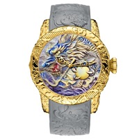 Biden 0129 Yeni Moda 3D Heykel Ejderha Erkek Japon Mekanizmalı Quartz Saatler Altın Büyük Kadran Zarif Rölyef Yaratıcı Saat