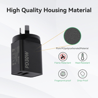 Cargador rápido con enchufe AUS 20W 30W UE/EE. UU./REINO UNIDO/AU RCM cargador de pared certificado USB Australia 30W con Cable de datos para teléfono móvil portátil