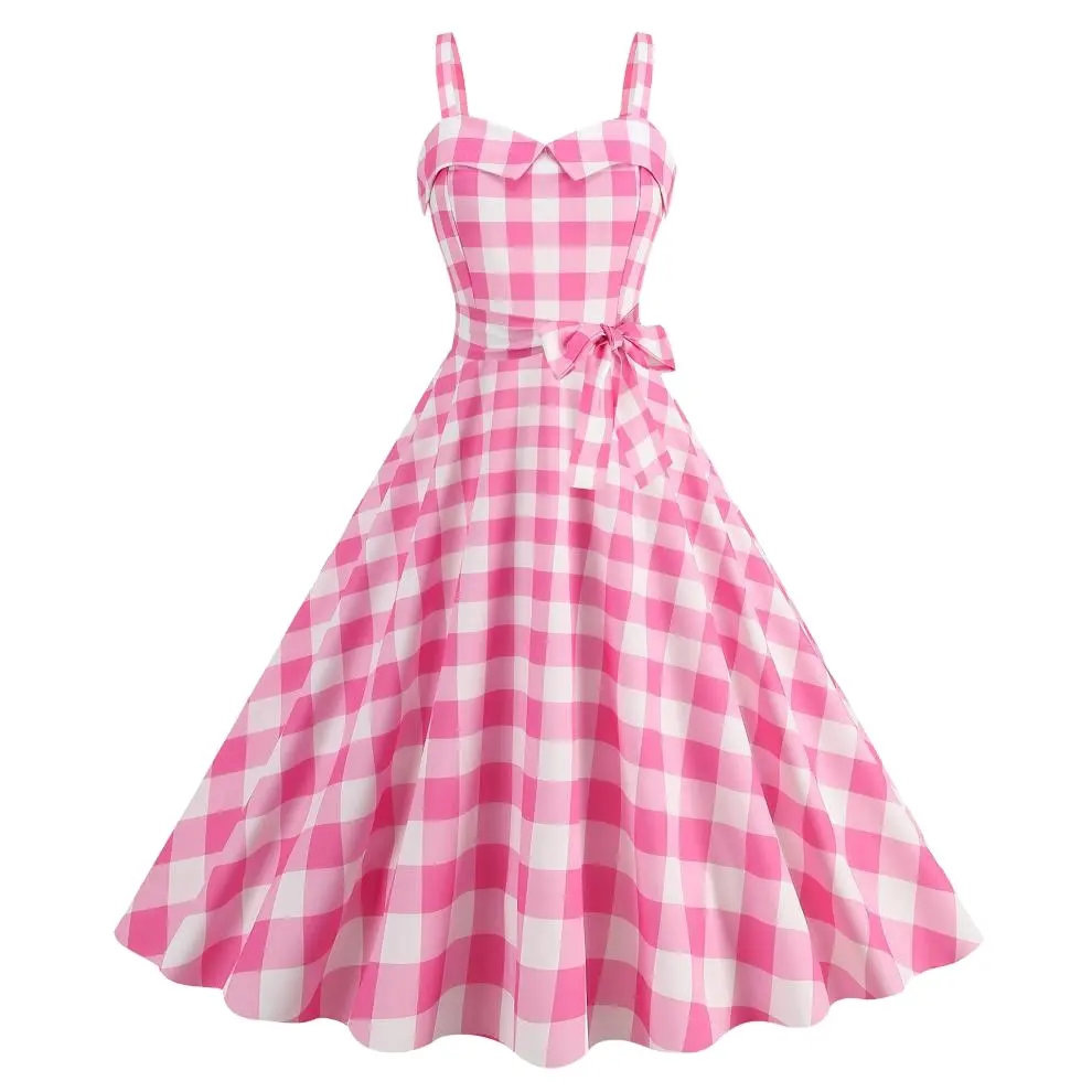 2023 другое платье для девочек, милое летнее элегантное платье-макси с бантом и лямками в клетку