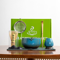 Ensemble de 5 pièces de matcha de qualité supérieure, bol en céramique avec bec verseur et fouet en bambou, kit de matcha cérémoniel pour le petit-déjeuner, le latte et le thé