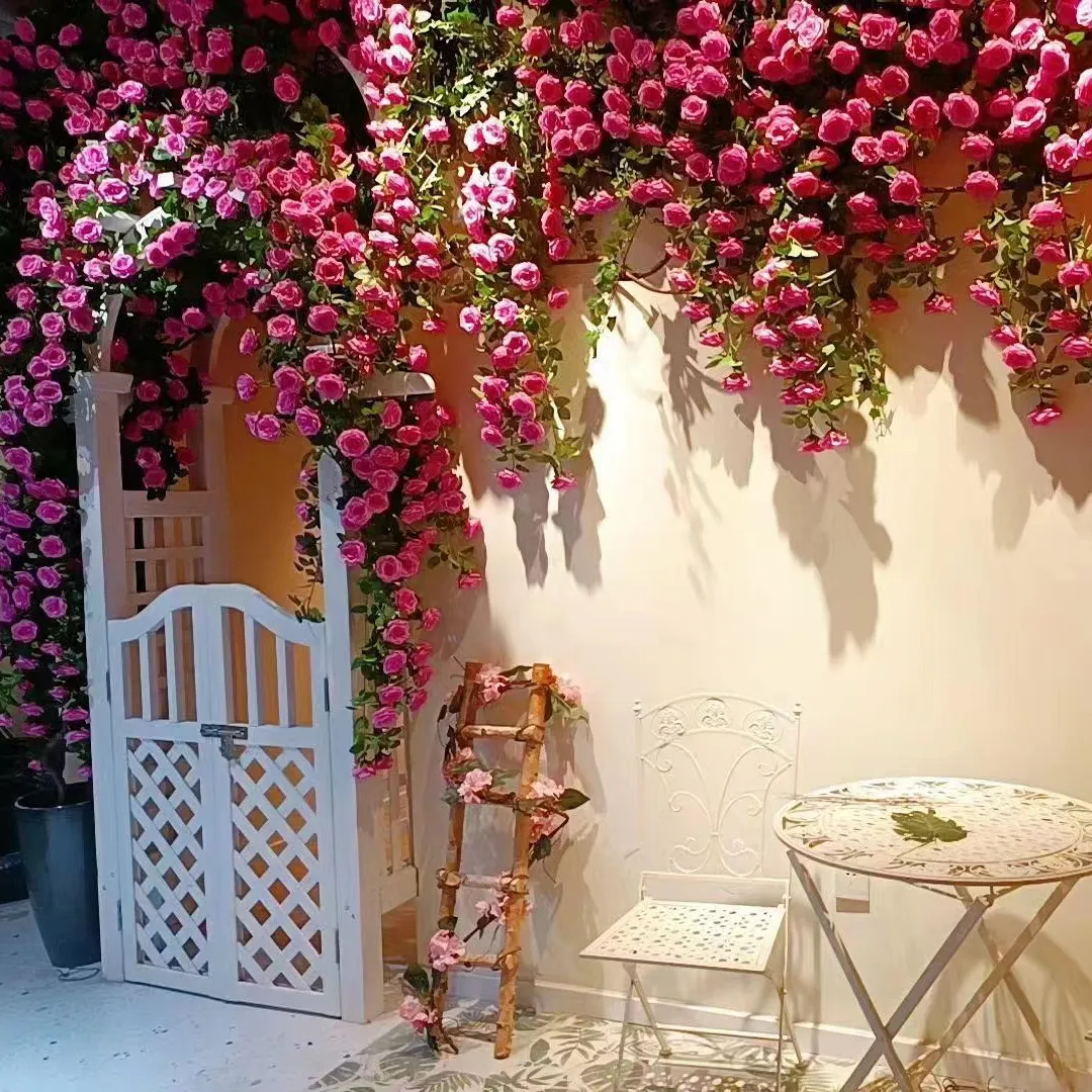 Artificial flower wall decoration Rose Rattan Artificial Fabric Flower For Wedding Garden hanging flower