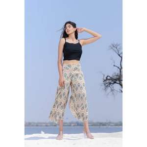 Pantalones acampanados informales y elegantes de calidad superior, poliéster, rayón, viscosa, algodón, transpirable, Frente plano, cintura elástica, cierre impreso - Product Image 1