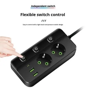 USB <strong>Smart</strong> Switch 10A ABS Power <strong>Strip</strong> 3 USB Ports 2 Outlets EU Standard Zero Live Wire Detection Independent Switch Control - Product Image 5