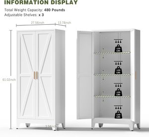 Armoire scandinave blanche SENYU avec panneaux géométriques et poignées en laiton pour le rangement de la chambre - Product Image 2