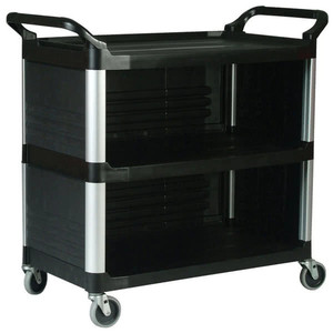 Carrello Portaoggetti Chiuso a Tre Lati Nero con 2 Ripiani e Ruote per Uso Ufficio - Product Image 1