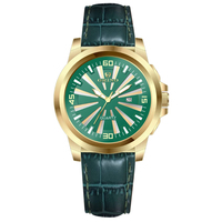 Montre pour homme, boîtier en acier inoxydable or rose, bracelet en cuir de vache marron, mouvement Miyota Quartz, résistance à l'eau 3BAR, 42 mm, logo personnalisé