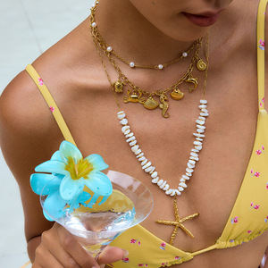 Collar con Colgante de Estrella de Mar, Acero Inoxidable, Piedra Natural, Patrón Martillado, Joyería de Moda - Product Image 2