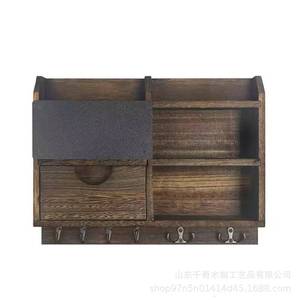Porte-clés mural en bois à 4 niveaux, organiseur de courrier, porte-chapeaux et porte-parapluies pour entrée, noir anthracite, rectangulaire, pour usage au bureau - Product Image 5