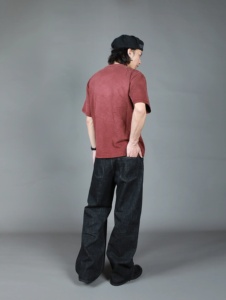 Lotfeel Haute Qualité Sans Lavage Japonais Dropshipping Stock Tissu Lourd Hommes Coupe Évasée Lisière Denim Brut Jeans - Product Image 3