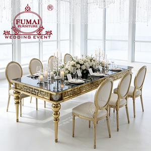 Precio de fábrica, decoración de palíndromo, mesas de boda de acero inoxidable, mesa superior de cristal Rectangular moderna - Product Image 4