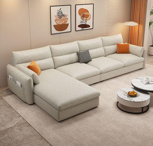 Canapé sectionnel moderne <span class=keywords><strong>en</strong></span> tissu technique crème <span class=keywords><strong>Chaise</strong></span> <span class=keywords><strong>longue</strong></span> double au design simple pour petits appartements Location de chambres pouvant accueillir trois personnes - Product Image 5