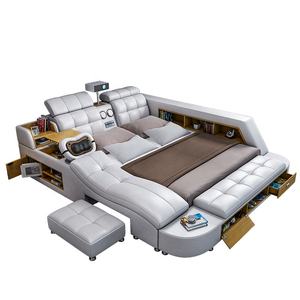XJY Customizable multifunction storage bed with massage music design of leather bed solid wood frame tatami factory wholesale
