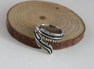 S925 anillo abierto de plata pura pluma de Ángel anillo de plata tailandesa Retro joyería de plata pura coreana Huang <span class=keywords><strong>Fubo</strong></span> - Product Image 2