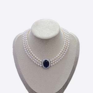Collar de Perlas de Agua Dulce Tian Multicapa de Zafiro WENCHI, Collar de Clavícula Chapado en Oro de Moda, Estilo Princesa Diana, Estilo Reina, Corazón - Product Image 3