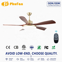 Ventilateur de plafond à pales larges en placage de noyer avec contrôle de minuterie, moteur DC, pour salon, villa et projets commerciaux