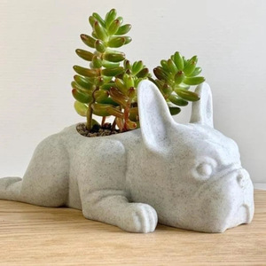 Maceta <span class=keywords><strong>de</strong></span> resina con forma <span class=keywords><strong>de</strong></span> bulldog francés recostado, textura <span class=keywords><strong>de</strong></span> hormigón, para suculentas, decoración nórdica para el hogar y jardín, regalo al por mayor, decoración <span class=keywords><strong>de</strong></span> mesa OEM - Product Image 4