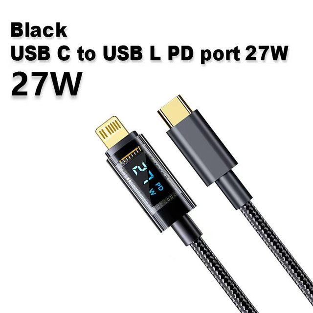 Trending 1M 27W/100W/240W USB-C to Type-C Braided Nylon Data Cable with LED Display for iPhone & for PD Fast Charging