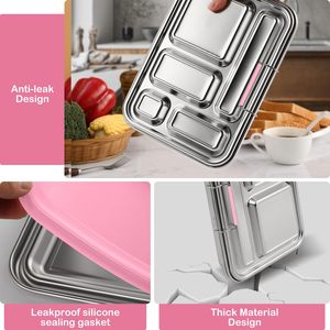 Boîte à bento en acier inoxydable pour adultes et enfants, boîte à lunch à <span class=keywords><strong>5</strong></span> <span class=keywords><strong>compartiments</strong></span> avec 2 récipients à sauce, boîte à lunch bento sans BPA - Product Image 4