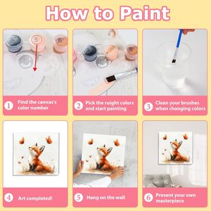 Cuadro de lienzo estirado para niños <span class=keywords><strong>con</strong></span> impresión digital Songwoo, pintura por números de zorro bebé y mariposas naranjas en <span class=keywords><strong>acuarela</strong></span> - Product Image 6