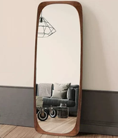 Miroir sur pied pleine longueur en bois de noyer, forme ovale, coins arrondis, miroir décoratif inclinable pour chambre et salon
