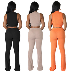 <strong>Club</strong> <strong>Outfits</strong> for Women <strong>Sexy</strong> Side Cut Wide Leg Pants Set Fall Women Clothes Plain Tank Top SweatSuit Set Ribbed 2 Piece Women Set - Product Image 6