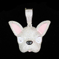 Pendentif Bouledogue Français Hip-hop de Bonne Qualité, Pendentif Tête de Chien Tendance en CZ Sertie de Pierres, Livré avec Chaîne Cordon Gratuite