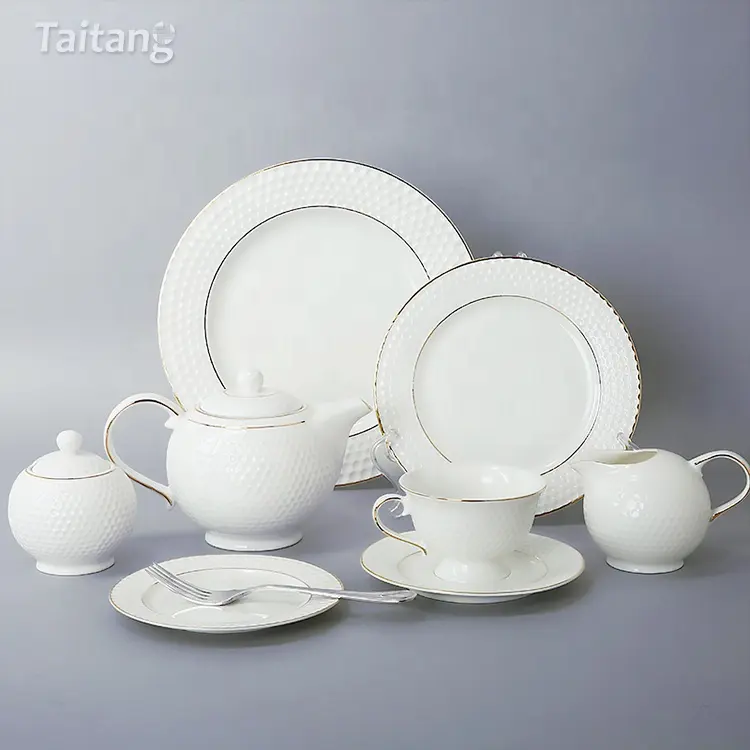 Лидер продаж, керамическая тарелка с золотым ободком для ресторанов и отелей, наборы столовой посуды из Китая