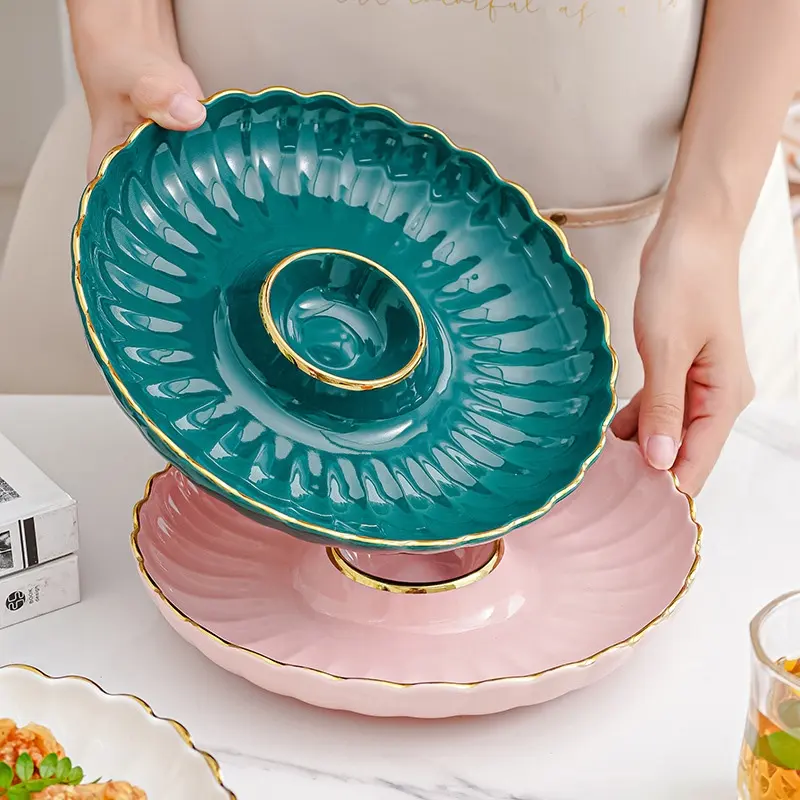 Assiette à sushi en porcelaine créative nordique assiette de boulette en céramique de restaurant vert blanc rose avec sauce à plat