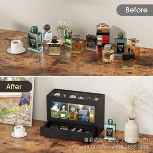 Black Perfume Storage <b>Box</b> With Drawer And Lid Desktop Organizer For Watches Glasses <b>Makeup</b> - Product Image 4