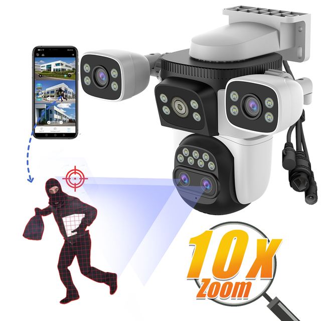 For CS621ZS 12MP 4 Lens 4 Views WiFi PTZ 720 Outdoor Camera AI Human Detection Night Vision IP66 Waterproof Cloud Storage