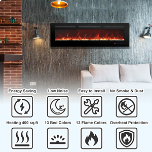 Luxstar 30" Wall-mounted Fireplace Realistic Effect Adjustable Thermostat <b>Dimmer</b> Remote Control 1500w Us Steel Ef30r Modern - Product Image 5
