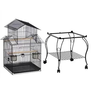 工厂销售钢制鸟舍宠物鹦鹉笼鸟笼，带屋顶和碗繁殖笼，用于鸟类
