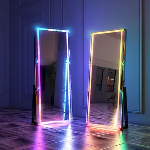 Miroir mural pleine longueur de salle de bain LED de luxe Miroirs arc-en-ciel intelligents pour salon de coiffure avec lumières LED