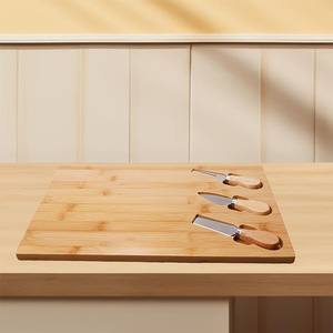 Bamboo Cheese <b>Board</b> Set With Knives 3 Piece Cutting <b>Board</b> For Cheese And Bread Serving Western Style Kitchen <b>Tool</b> - Product Image 2