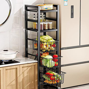 Vielseitiges Modernes Design Nachhaltiges Mehrstöckiges Metall-Küchenregal mit Körben und Rollen für Vielseitige Gemüse- und Obstaufbewahrung - Product Image 1