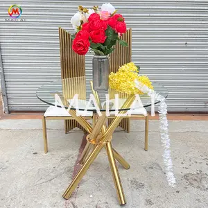 Elegant golden wedding cake table stainless steel with glass cake table