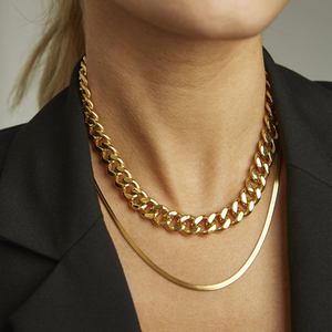 Tıknaz Miami küba gem zinciri zinciri 18k altın kaplama paslanmaz çelik bağlantı zinciri kolye erkekler kadınlar için - Product Image 1