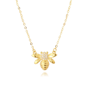 Collar con colgante de abeja chapado en oro con diseño de insecto y cristales de imitación para uso diario, estilo unisex, cadena de eslabones. - Product Image 1