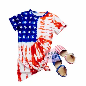 2023 Factory baby designers clothes summer 4th of July Girls American Flag Dress Kids Tie Dye T-Shirt Dress