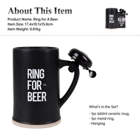BespritGift Ring for Beer Nouveauté Products Tasse à bière en céramique de 22oz avec cloche en métal Ensemble cadeau du père des hommes pour papa et petit ami