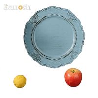 SANOSH Assiettes de Présentation en Plastique Écologiques Style Rétro Peintes à la Main Design Américain Décoration Élégante Bleue pour Mariage Vente en Gros