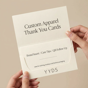 Cartes de remerciement personnalisées pour vêtements, cartes d'insertion pour emballages de vêtements avec code QR, guide d'entretien et impression de logo personnalisé - Product Image 1