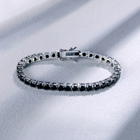 Messing 3MM 4MM Schwarzes Zirkonia Tennis-Armband Krappenfassung Rhodium-Goldplattiert Sicherheitsverschluss Damenschmuck Großhandel