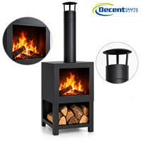 Brasero extérieur autoportant en acier noir avec foyer à bois, cheminée haute et rangement pour bûches, pour patio et jardin, US EU