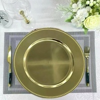 Assiettes de présentation rondes en plastique perlé argenté et doré métallisé pour mariage en gros