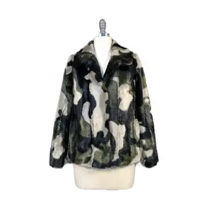 Manteau de camouflage olive moelleux en peluche à la mode pour femmes, veste en fausse fourrure de vison jacquard brossé pour femmes