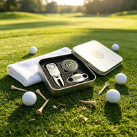 Outil de réparation de divots de golf long, personnalisé, à une seule pointe, avec marqueur de balle, en métal, dans un étui long pour outil de divot et porte-cigare
